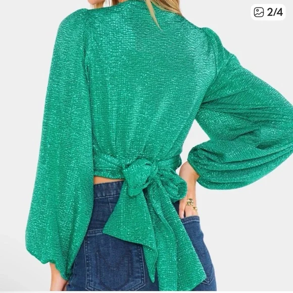 Show Me Your MuMu Sparkling Emerald Blouse - Picture 2 of 5